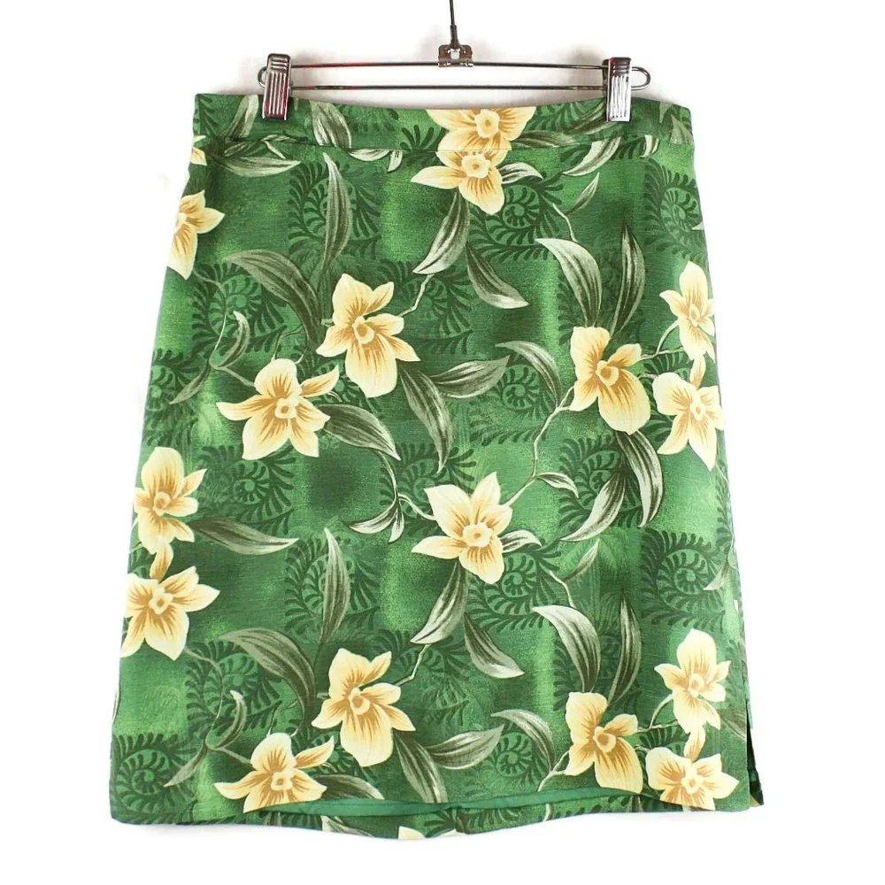 Green Yellow Floral Silk Skirt Bermuda Bay - Picture 1 of 7
